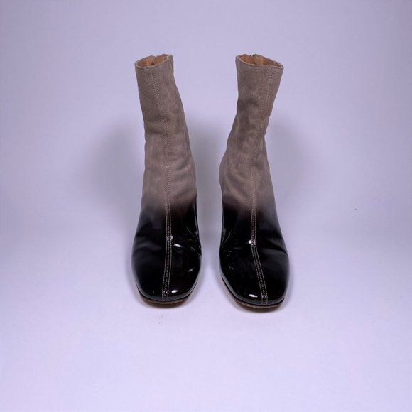 MAISON MARGIELA Grey Suede Brown Patent Leather Ombre Booties - Picture 2 of 8
